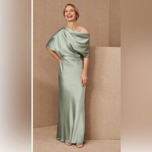 Anthropologie X Amsale Pryce Off-Shoulder Satin Column Gown Size 2